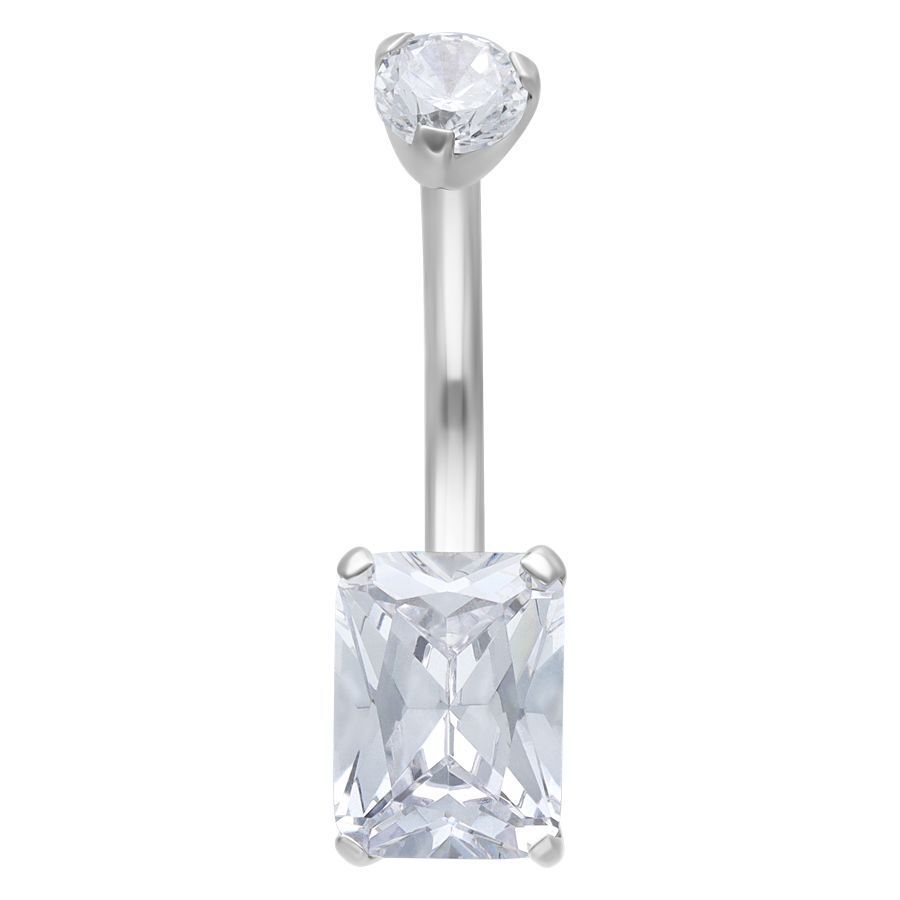 Bauchnabelpiercing aus silbernem Titan mit klarem quadratischem Kristall