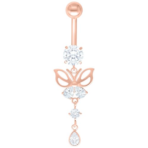 Butterfly Bananabell in Roségold mit klaren Kristallen auf weißem Hintergrund