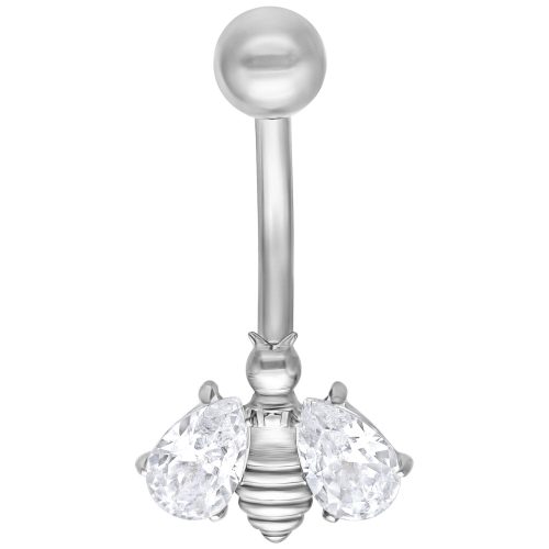 Silbernes Crystal Bee Bananabell mit klaren Kristallen auf weißem Hintergrund