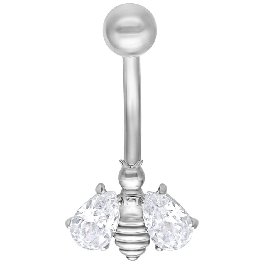 Silbernes Crystal Bee Bananabell mit klaren Kristallen auf weißem Hintergrund