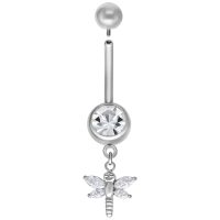Silbernes Bauchnabelpiercing mit Libellen-Anhänger und kristallklarem Stein, 8,0 mm
