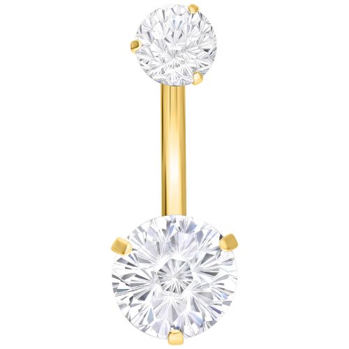 Goldenes Bauchnabel-Bananabell mit klarem Kristall, 8 mm Länge, auf weißem Hintergrund