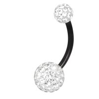 Bauchnabelpiercing aus schwarzem Titan mit kristallklaren Steinen, auf weißem Hintergrund