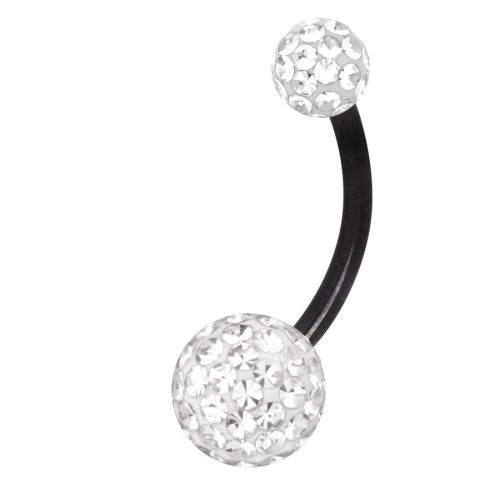 Bauchnabelpiercing aus schwarzem Titan mit kristallklaren Steinen, auf weißem Hintergrund
