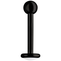 Schwarzes Labret Piercing aus Titan mit Außengewinde auf weißem Hintergrund