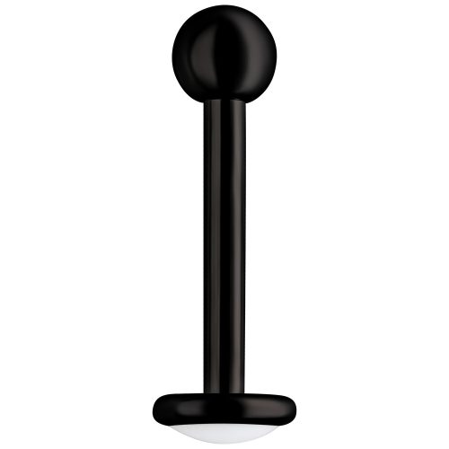Schwarzes Labret Piercing aus Titan mit Außengewinde auf weißem Hintergrund