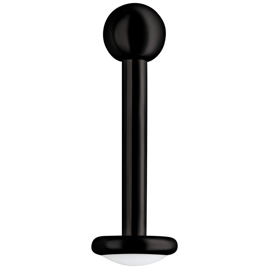 Schwarzes Labret Piercing aus Titan mit Außengewinde auf weißem Hintergrund