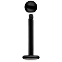 Schwarzes Titan Labret mit Außengewinde, Kugel und flache Platte auf weißem Hintergrund