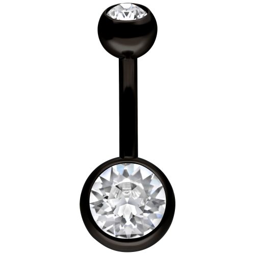 Schwarzes Titan Bauchnabelpiercing mit klarem Kristall auf weißem Hintergrund