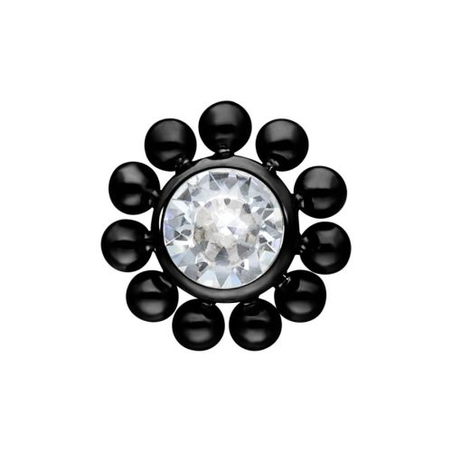 Schwarzer Titan Blume Aufsatz mit kristallklarem Stein, 2,5 mm Kugelgröße