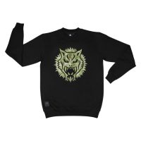 Schwarzer Unisex-Pullover mit grünem Löwenmotiv auf der Vorderseite