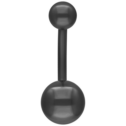 Schwarzes Bauchnabel-Piercing aus Titan mit zwei Kugeln auf weißem Hintergrund