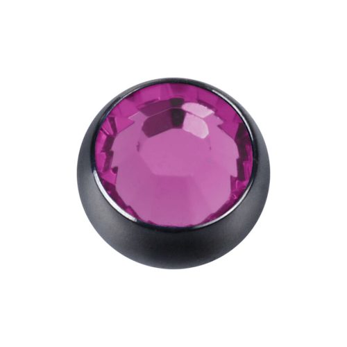 Fuchsia Kristall Piercing Kugel aus Titan mit schwarzem Rahmen auf weißem Hintergrund
