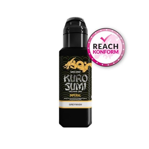 Schwarze Flasche Kuro Sumi Imperial Greywash Tattoo Ink, 44 ml, mit REACH Konform Badge