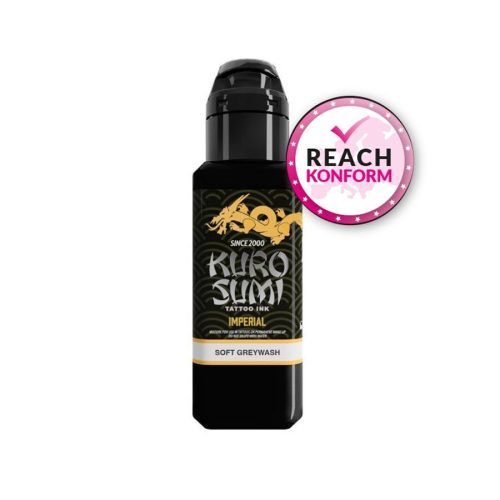 Flasche Kuro Sumi Imperial Soft Greywash Tattoo Tinte 44 ml auf weißem Hintergrund