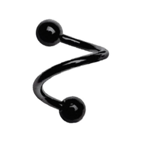 Schwarze Spirale aus Chirurgenstahl mit zwei Kugeln auf weißem Hintergrund