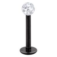 Schwarzer Titan Labret mit klarer Kristallkugel auf weißem Hintergrund