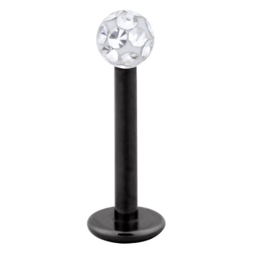 Schwarzer Titan Labret mit klarer Kristallkugel auf weißem Hintergrund