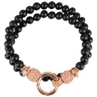 Schwarzes Armband aus Holzperlen, roségoldene Schließe, 190 mm
