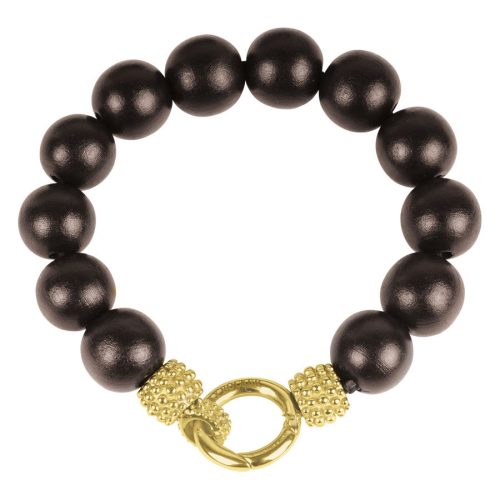 Armband mit schwarzen Ebenholzperlen und goldenen Details auf weißem Hintergrund