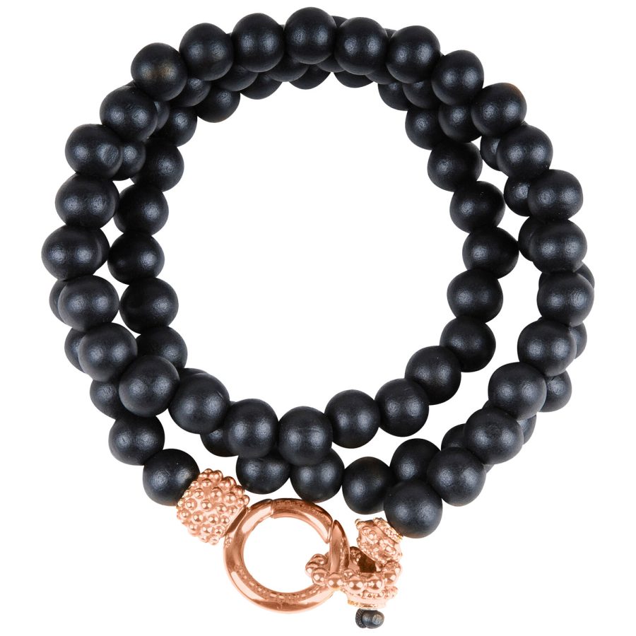 Schwarzes Armband aus Holz mit roségoldenem Verschluss, 190 mm lang
