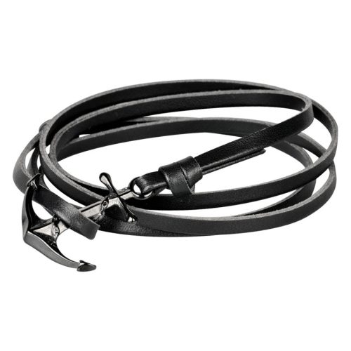 Schwarzes Lederarmband mit Anker aus Chirurgenstahl auf weißem Hintergrund