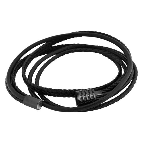 Schwarzes geflochtenes Lederarmband in drei Strängen auf weißem Hintergrund