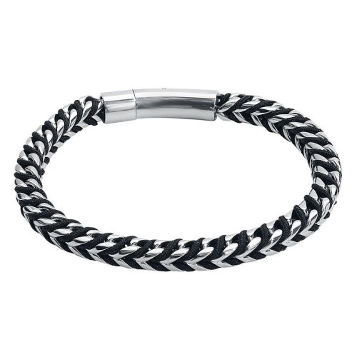 Schwarzes und silbernes Armband aus Nylon und Chirurgenstahl 316L