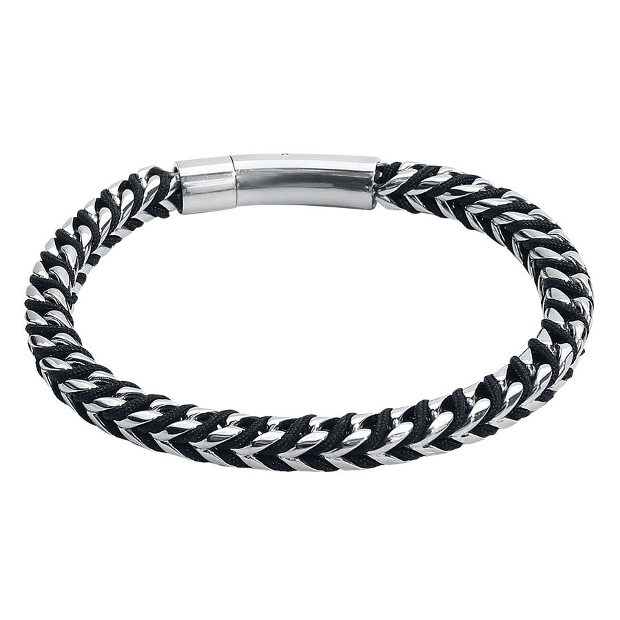 Schwarzes und silbernes Armband aus Nylon und Chirurgenstahl 316L