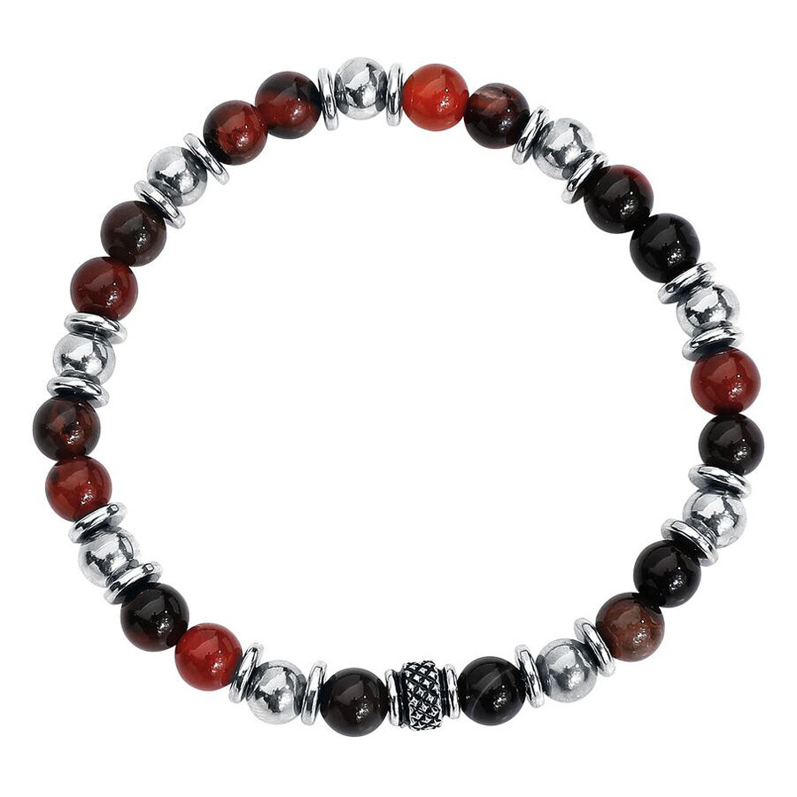 Unisex Armband aus Chirurgenstahl mit roten und schwarzen Steinen auf weißem Hintergrund