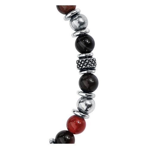 Armband aus Chirurgenstahl mit schwarzen und roten Steinen auf weißem Hintergrund