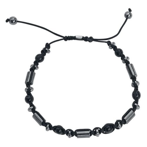 Schwarzes Armband aus Nylon mit Steinelementen auf weißem Hintergrund