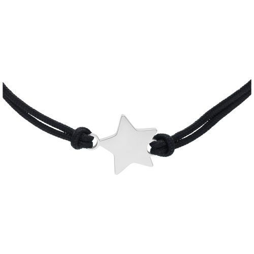 Schwarzes Nylonarmband mit silbernem Stern auf weißem Hintergrund