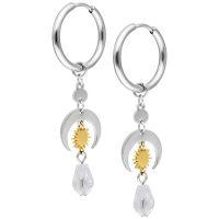 Silberne Edelstahl-Ohrringe mit goldenen Details und Kristallanhänger