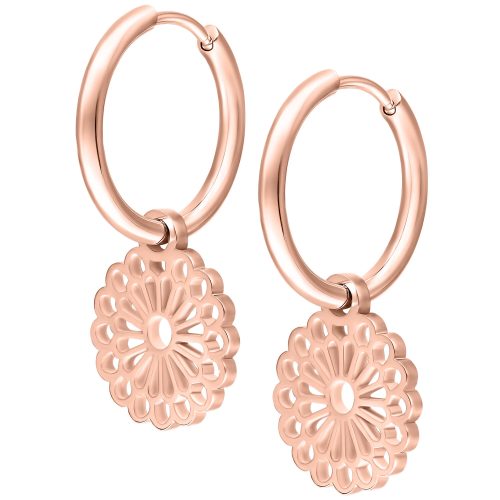 Roségoldene Mandala Ohrringe aus Chirurgenstahl auf weißem Hintergrund