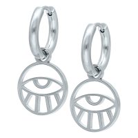 Silberne Creolen aus Chirurgenstahl mit Auge-Anhänger, glänzend
