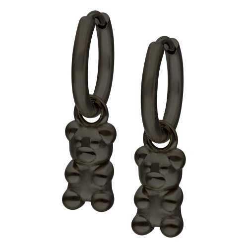 Schwarze Ohrringe mit Gummi-Bärchen-Design auf weißem Hintergrund