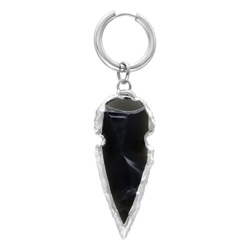 Silberne Mini Creolen mit schwarzem Obsidiananhänger auf weißem Hintergrund