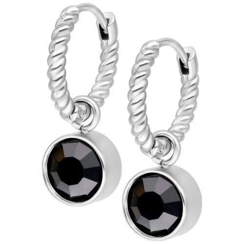 Silberne Little Twisted Hoops mit schwarzen Kristallen auf weißem Hintergrund