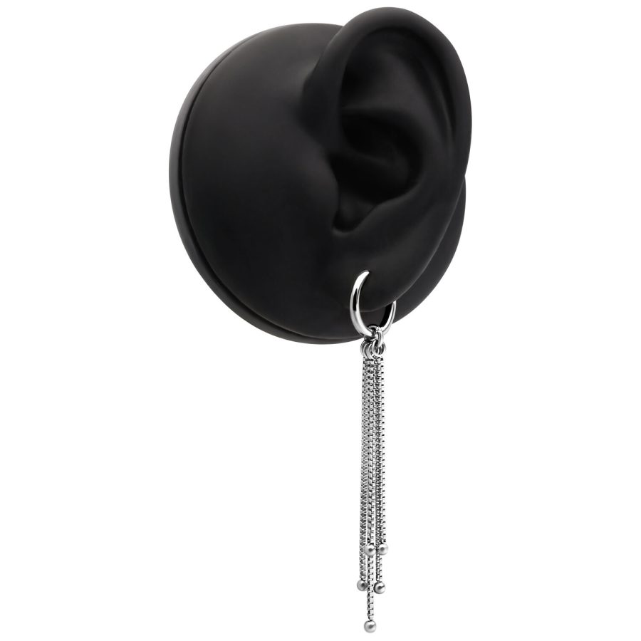 Silberne Venezia Chain Hoops an schwarzem Ohrmodell, Klappverschluss