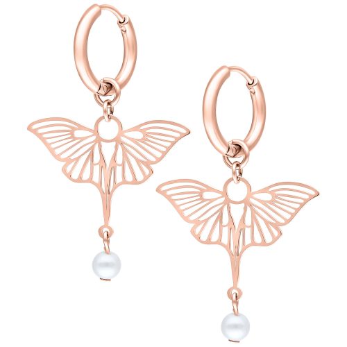 Roségoldene Ohrringe mit Libellenmotiv und hängender Perle
