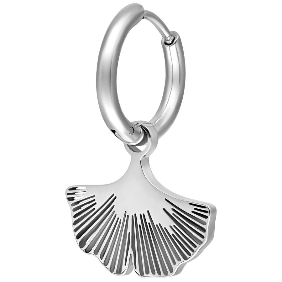 Silberne Edelstahl Ohrringe mit Ginkgo-Design auf weißem Hintergrund