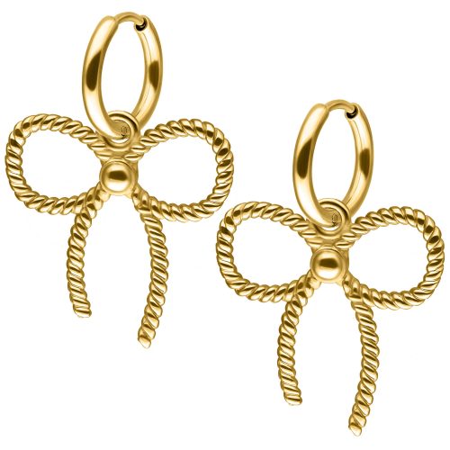 Goldene Ohrringe in Schleifenform auf weißem Hintergrund