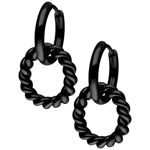 Schwarze Twisted Circle Hoops aus Chirurgenstahl mit Klappverschluss auf weißem Hintergrund