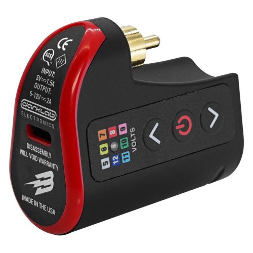Schwarzes und rotes Fk Irons Lightning Bolt Netzteil aus Aluminium, seitliche Ansicht