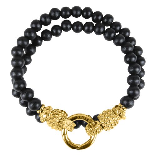 Schwarzes Armband mit goldenen Akzenten, Länge 190mm, auf weißem Hintergrund