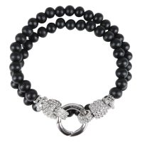 Schwarzes und silbernes Armband aus Holz und Chirurgenstahl 316L