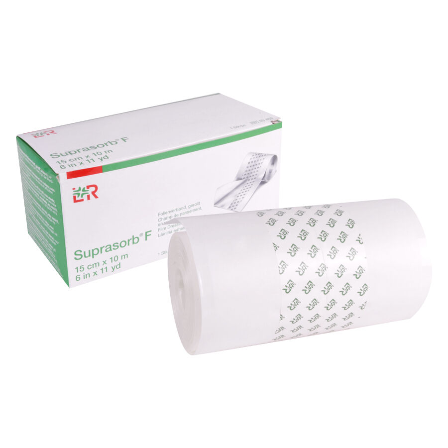 Gerollter Suprasorb® Folienverband vor Verpackung auf weißem Hintergrund