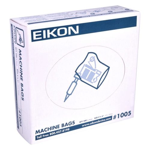 Weiße Verpackung der Eikon Machine Bags mit blauem Logo