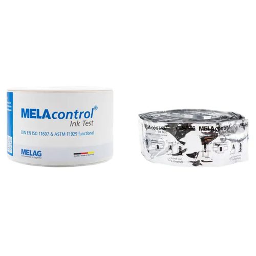 Zwei MELAcontrol Ink Test Rollen auf weißem Hintergrund